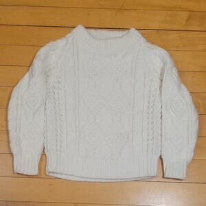Vintage 100% Acrylic Cozy White Chunky Cable Knit Kids Sweater Size Small 4/5